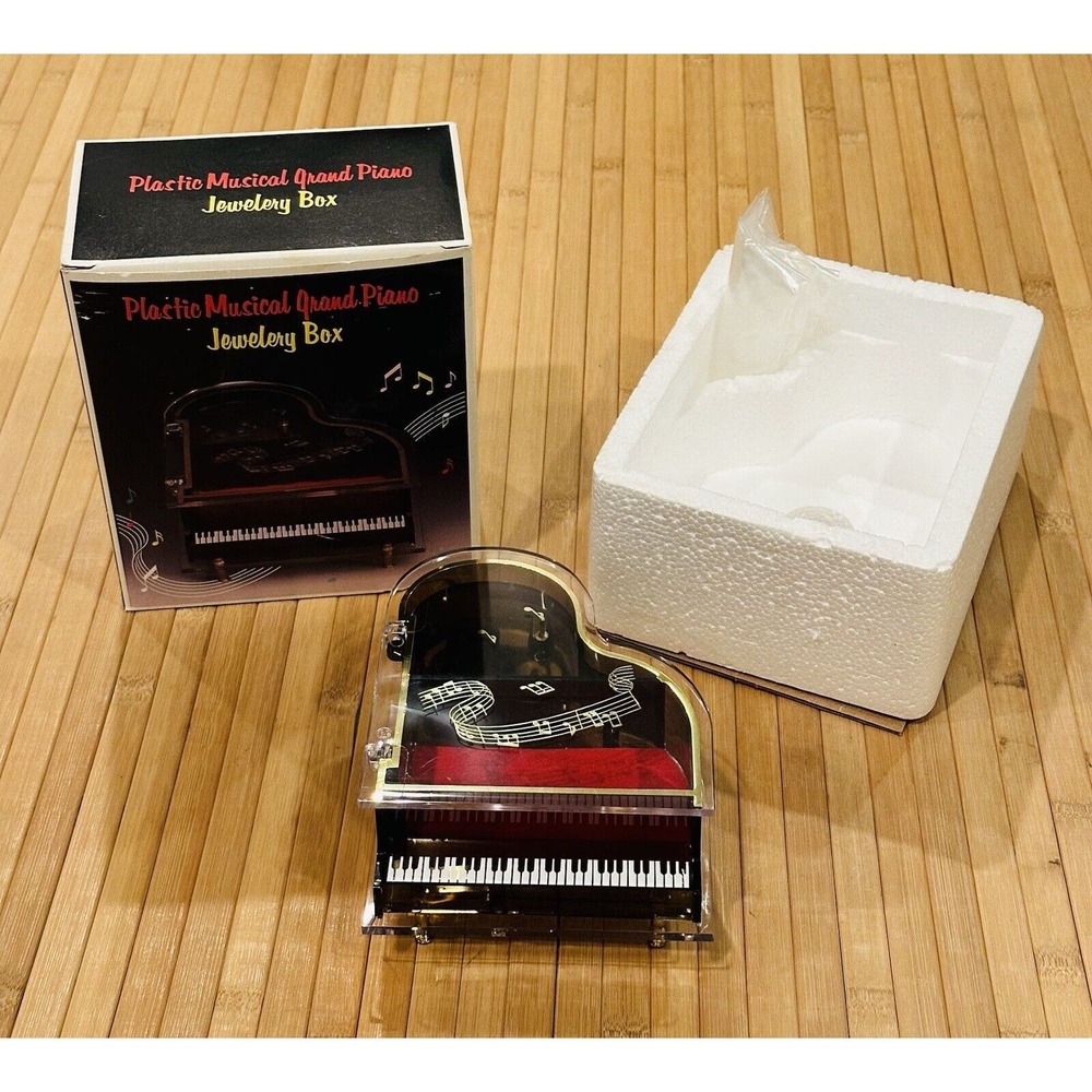 Vintage Toyo Acrylic Grand Piano Jewelry Music Box You Light Up My Life New NIB